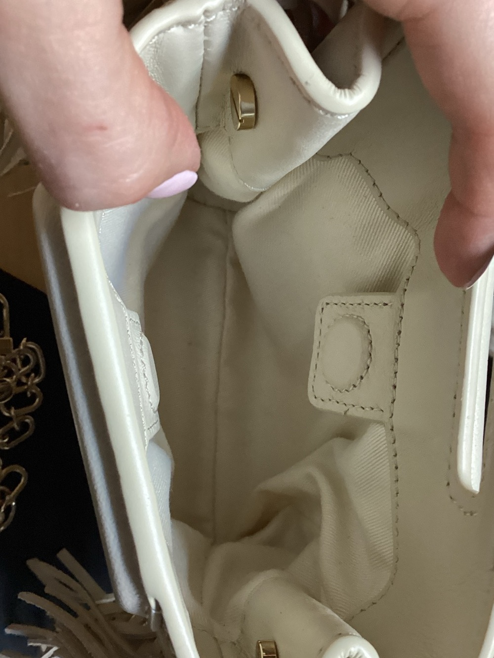 Maje Ivory Croc-Embossed Fringe Crossbody with Gold Chain Detail - Picture 2 of 2
